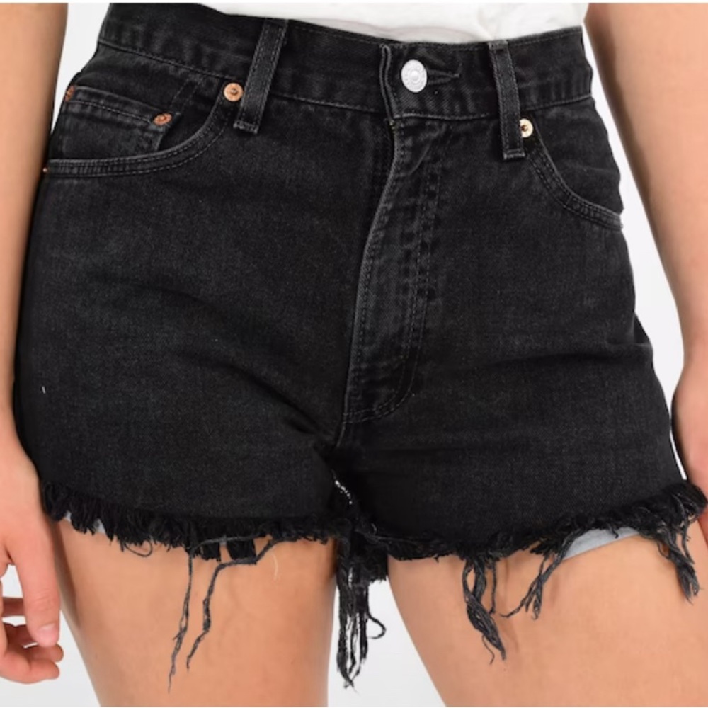 Levi High Waisted 505 Black Distressed Jean Shorts